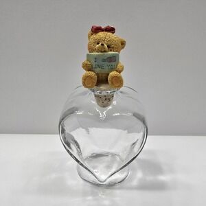 Heart Shaped Glass Jar Favor Bottle with " I  LOVE YOU" Bear on Cork 7.5" Tall